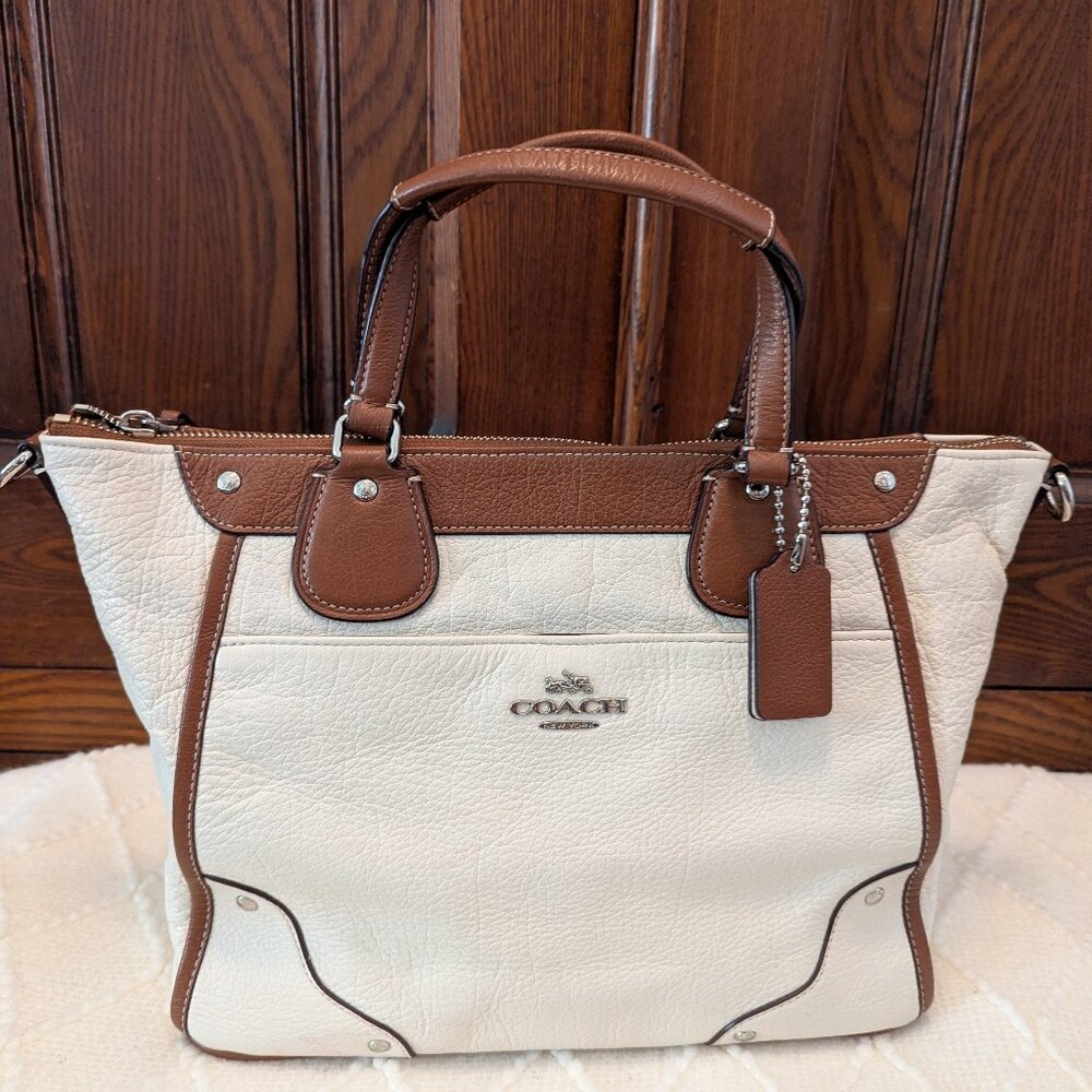 Coach Mickie Satchel in Spectator Leather #F37679 in Silver/Chalk/Saddle